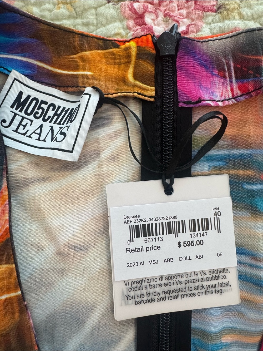 Moschino Jeans NWT Asymmetrical Midi Dress Neon City Print Party Designer size 6 - Picture 5 of 9